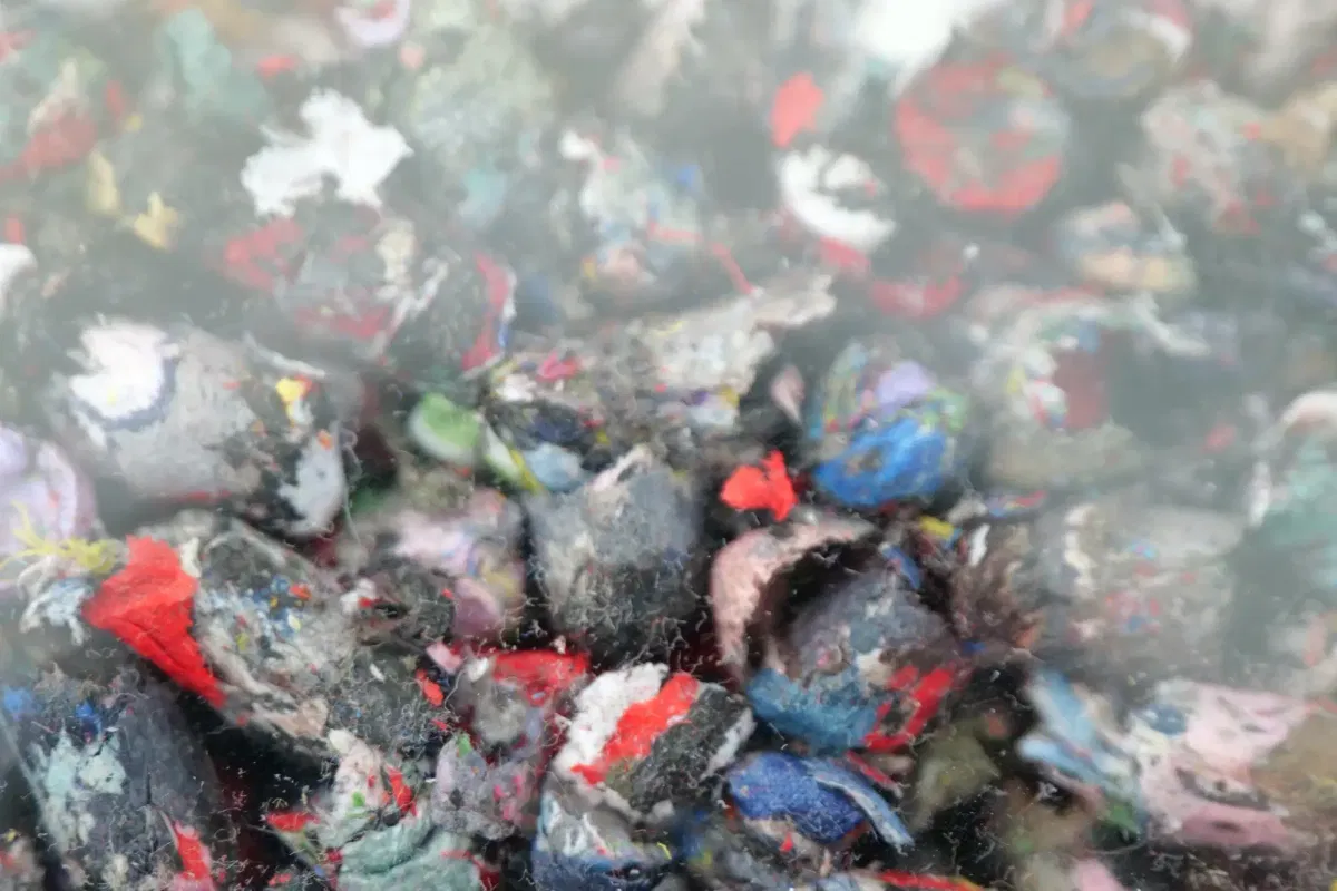 Colorful cleaned PET flakes after washing and impurity removal process