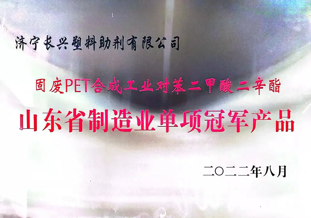 Shandong Manufacturing Single Product Champion Certificate