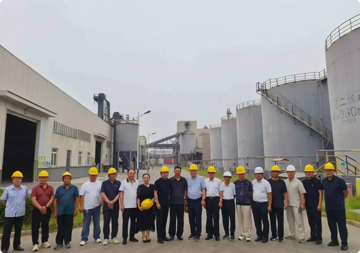 山东长兴员工与到访的中国 PVC 膜与人造革客户在万生厂区 DOTP 储罐前的全员合影