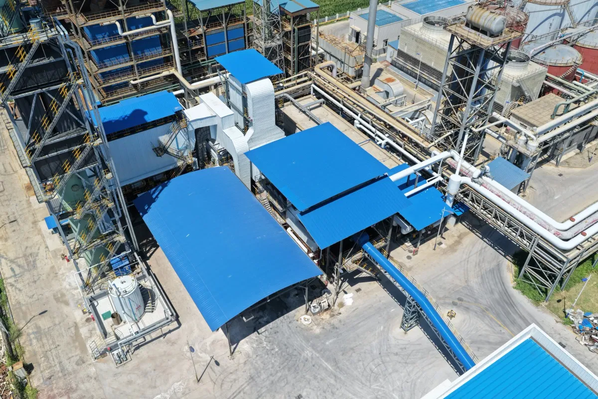 Aerial view of Wansheng DOTP production area with distillation towers and storage tanks